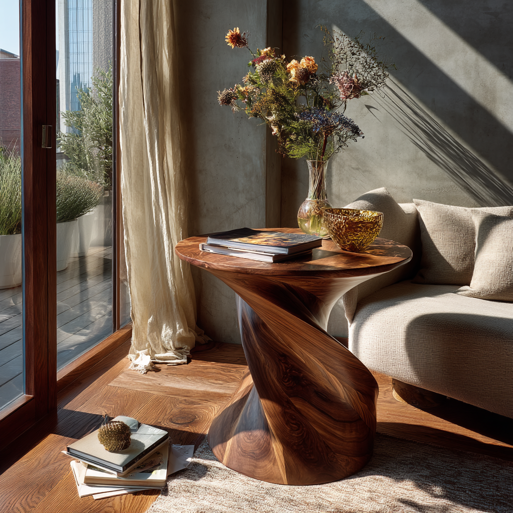 Lunara Sculpted Solid Wood Side Table